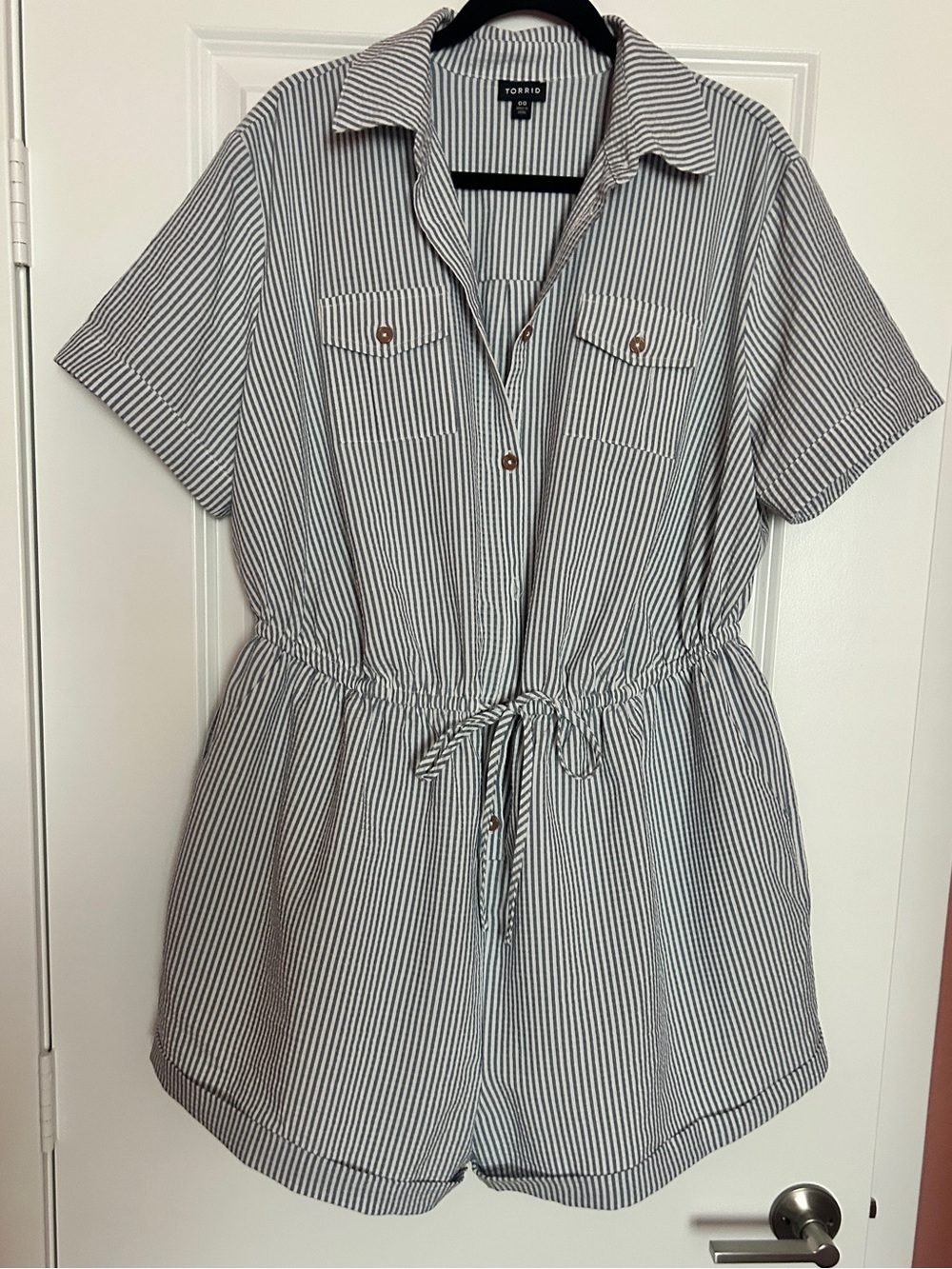 torrid Blue & White Striped Tie-Waist Shirt Romper